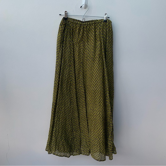 Anokhi for East Dresses & Skirts - Anokhi for East Women's Size 14 Silk Maxi Skirt Green Pattern Eastern Crinkle